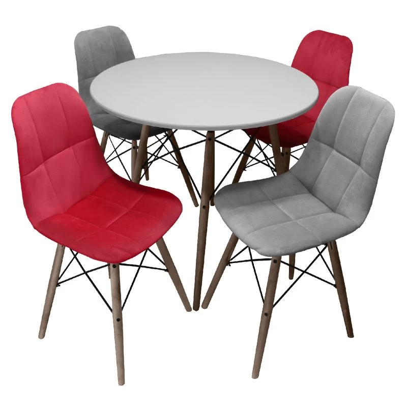 میز و صندلی نهارخوری ۴ نفره پارچه مازراتی طرح ایفلی پایه چوبی