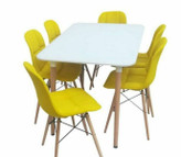 میز و صندلی ناهارخوری غذاخوری پایه چوبی دوخت پارچه کافه رستورانی ۶نفره