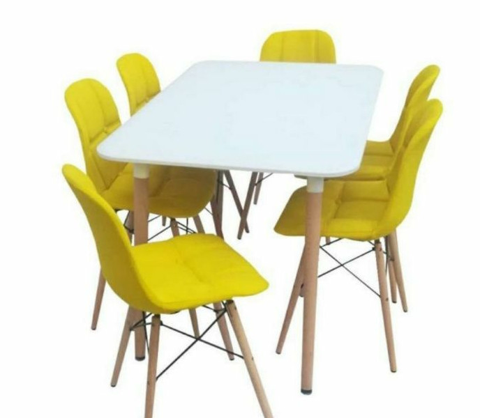 میز و صندلی ناهارخوری غذاخوری پایه چوبی دوخت پارچه کافه رستورانی ۶نفره