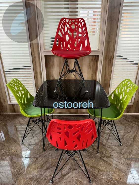 میز و صندلی غذاخوری فایبرگلاس پایه فلزی میز پایه فلزی چهار نفره