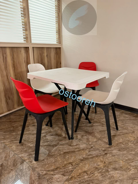 میز و صندلی غذاخوری نهارخوری فایبرگلاس پلاستیکی میز پلاستیکی حصیری پایه پلیمری ۴ نفره